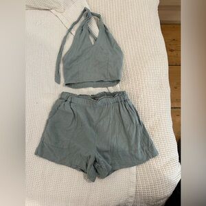 Blue green linen short / crop set - Abercrombie